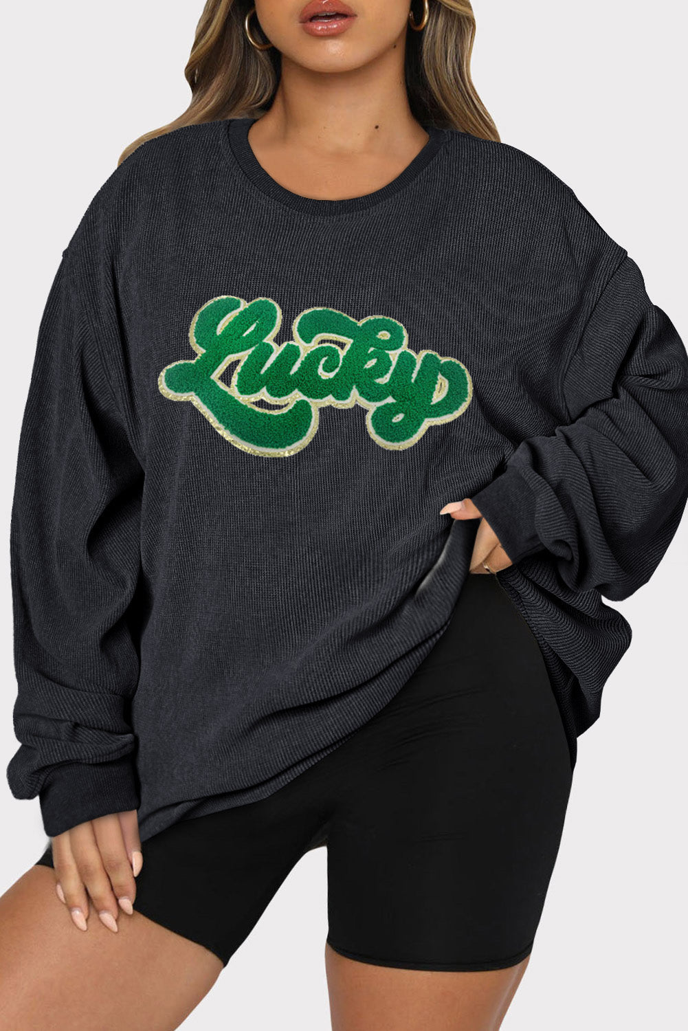 Plus Size LUCKY Round Neck Sweatshirt 