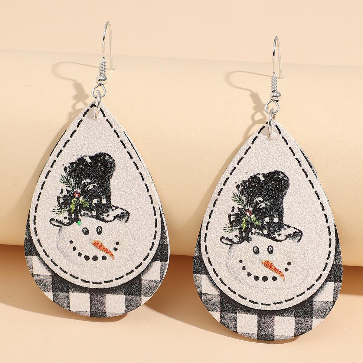 Snowman PU Leather Dangle Earrings 