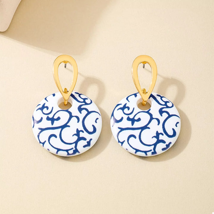 18K Gold-Plated Ceramics Dangle Earrings 