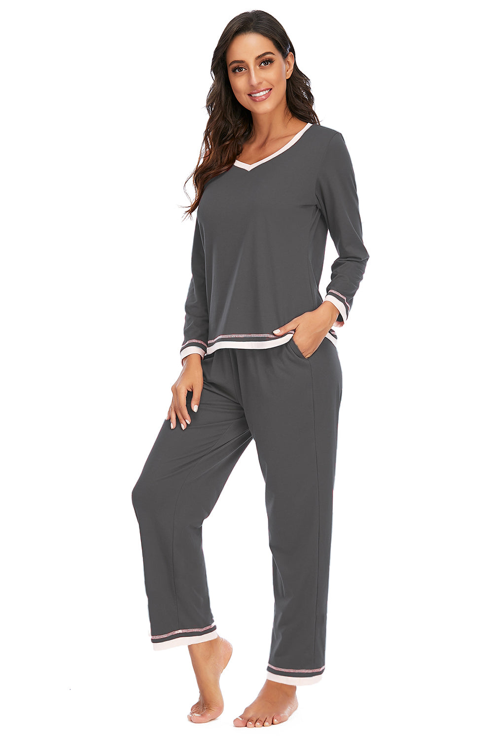 V-Neck Top and Pants Lounge Set Lingerie & Nightwear