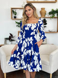 Double Take Full Size Floral Ruffle Hem Smocked Dress with Pockets 