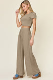 Double Take Full Size Round Neck Top and Pants Set 