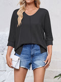 Lovelet Textured Round Neck Three-Quarter Sleeve Blouse 
