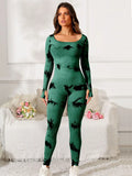 Scoop Neck Long Sleeve Active Jumpsuit 