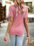 Devine Lace Detail Round Neck Short Sleeve T-Shirt 