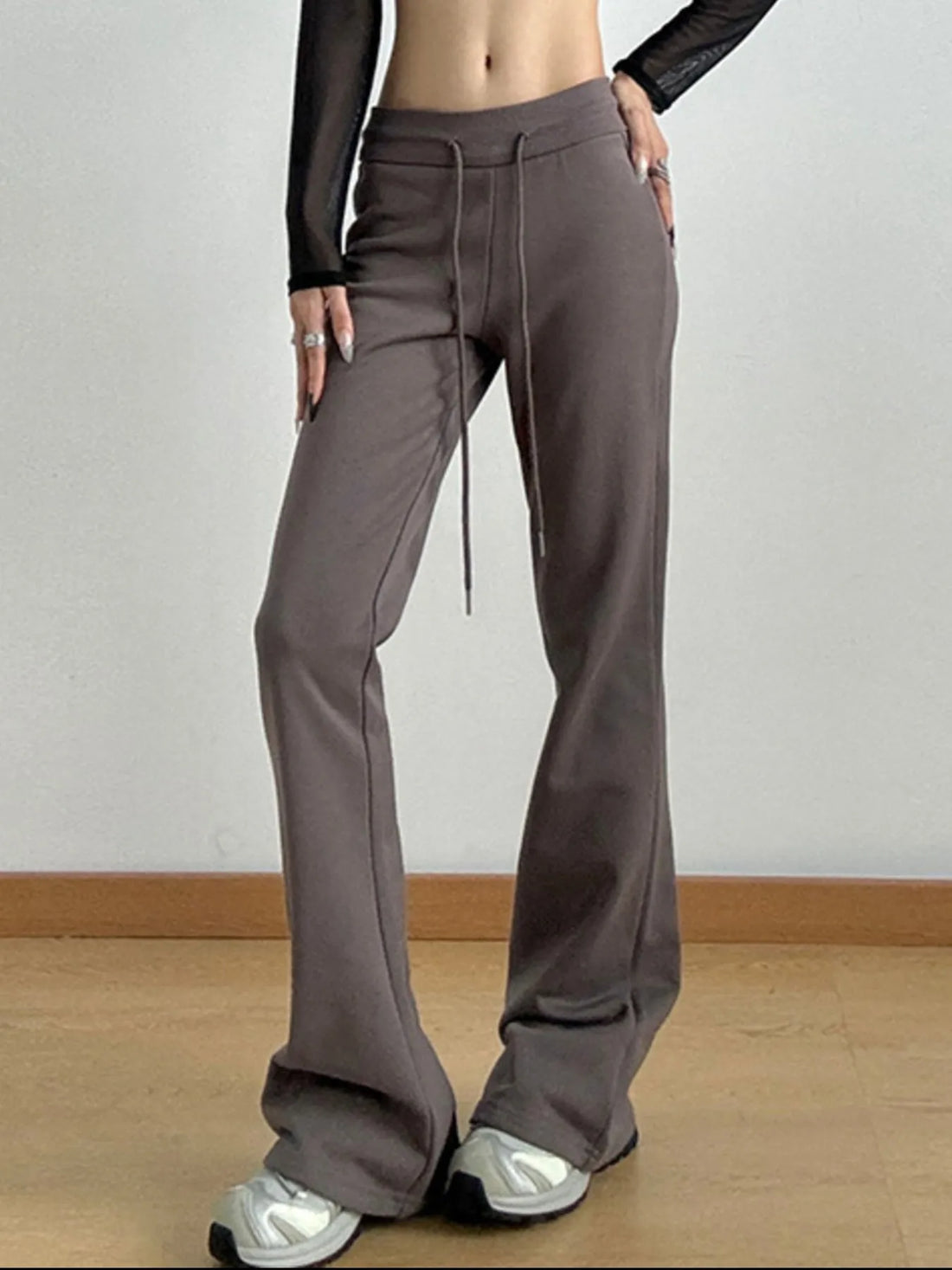 High Waist Flare Drawstring Casual Pants 