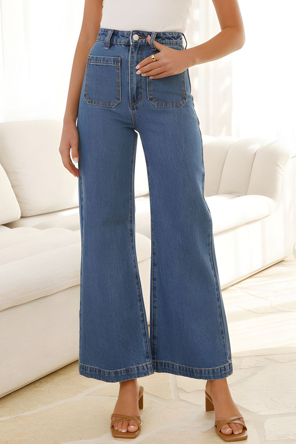 High Waist Bootcut Jeans with Pockets 