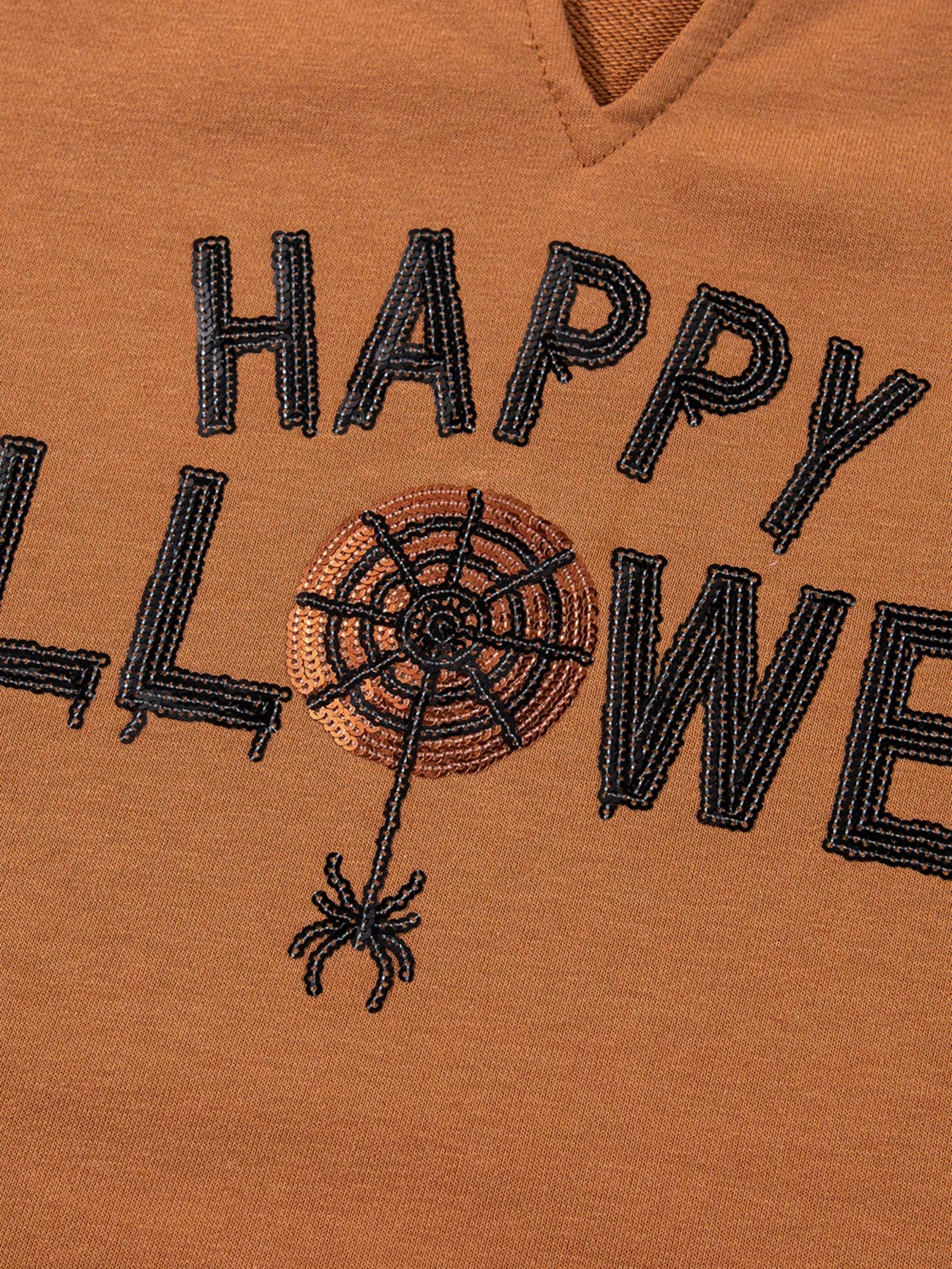 Happy Halloween Graphic Notched Long Sleeve Loose Top 