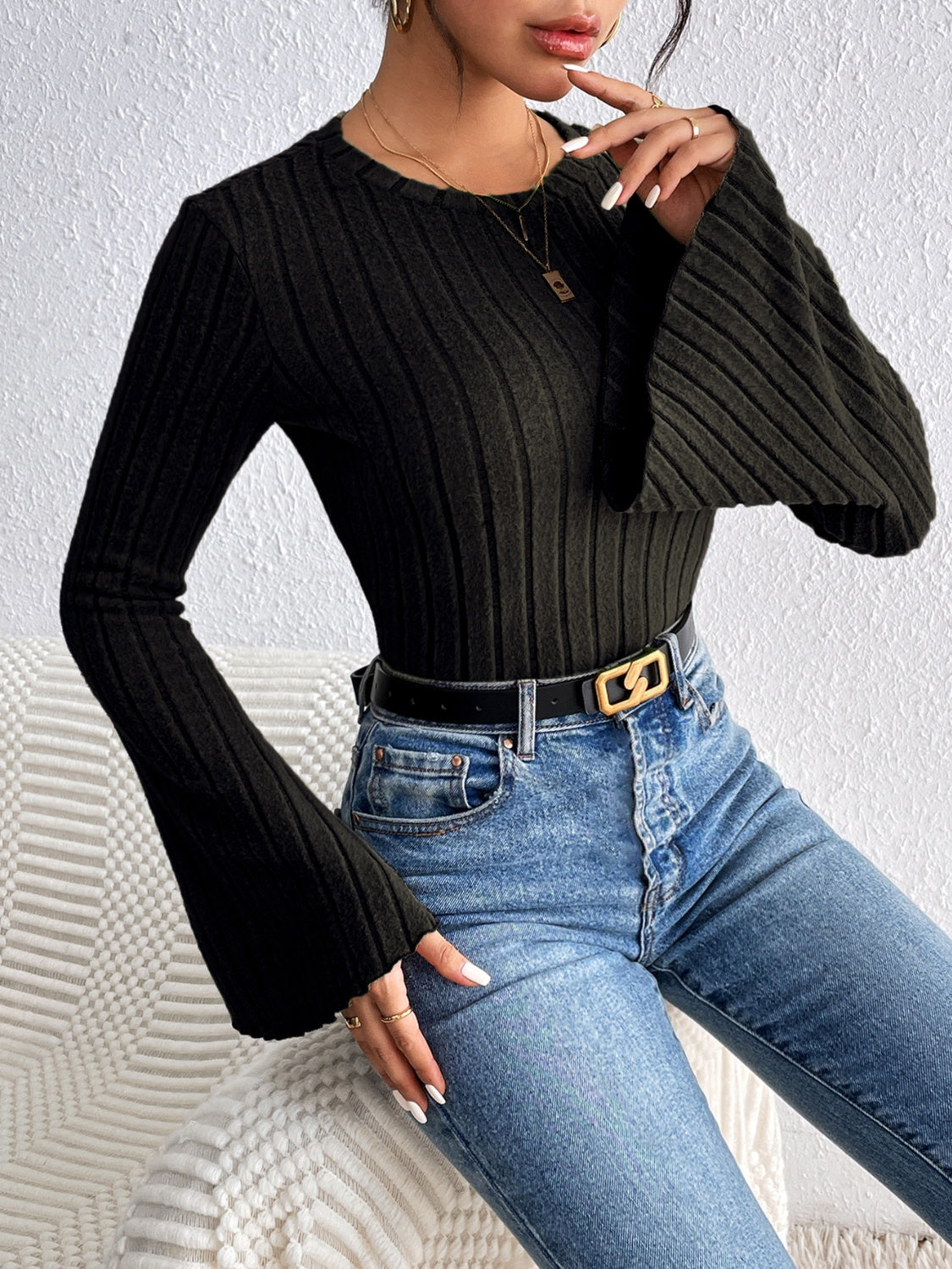 Honey Round Neck Flare Sleeve T-Shirt 