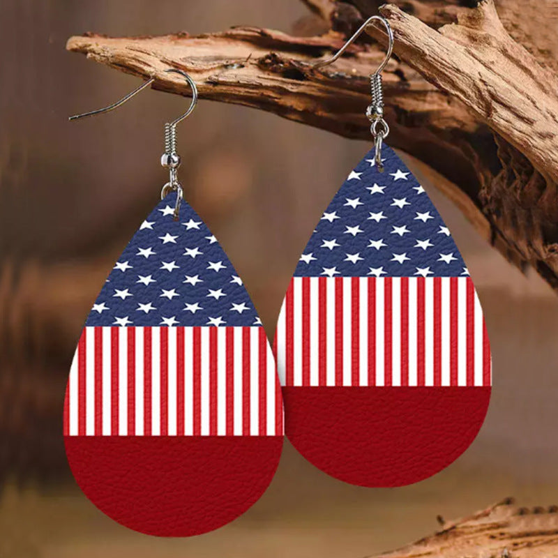Stars and Stripes PU Leather Teardrop Earrings 