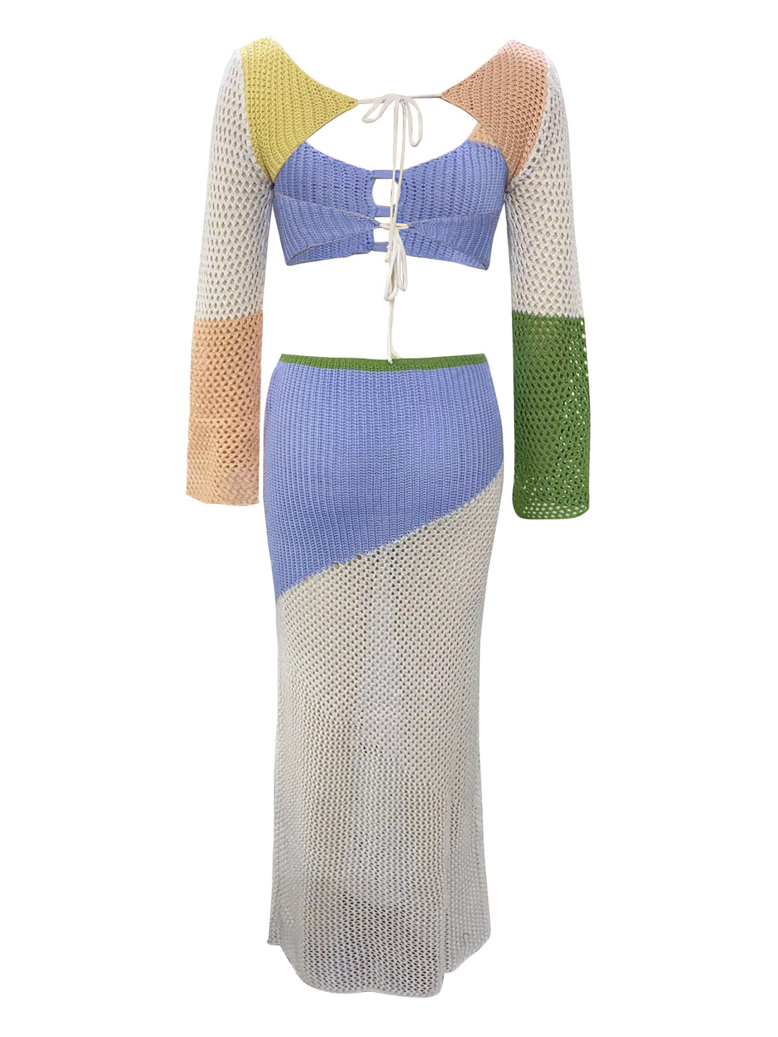 Tied Long Sleeve Top and Skirt Cover Up Set 