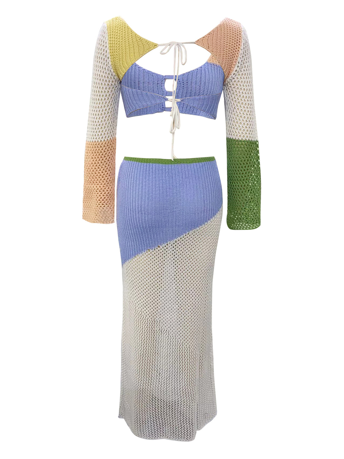 Tied Long Sleeve Top and Skirt Cover Up Set 