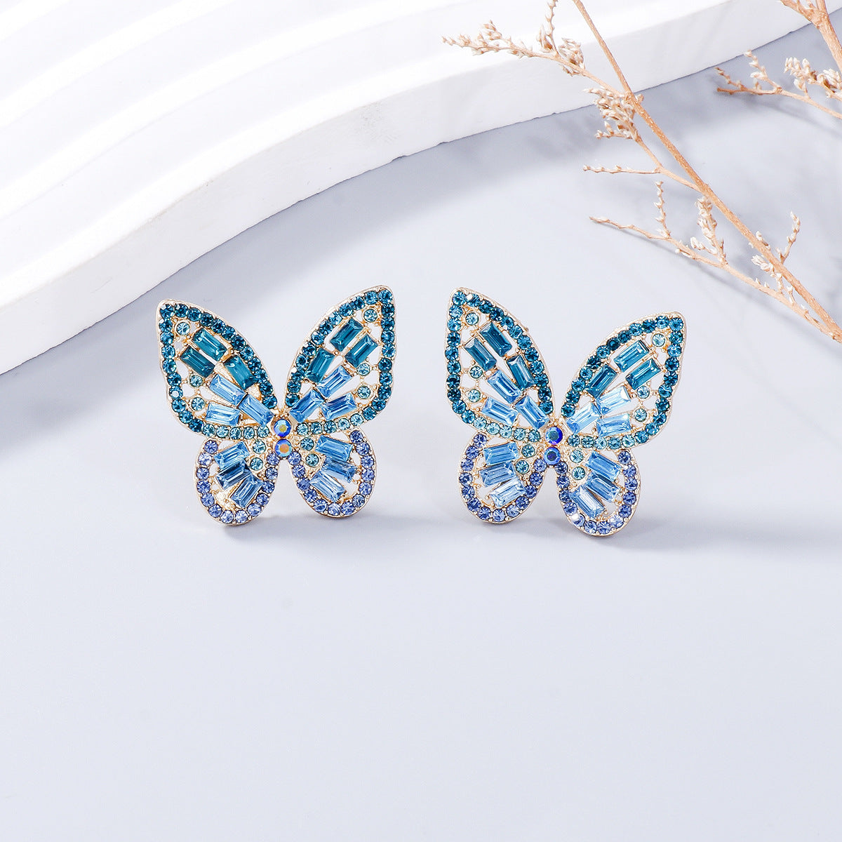 Alloy Inlaid Rhinestone Butterfly Earrings 