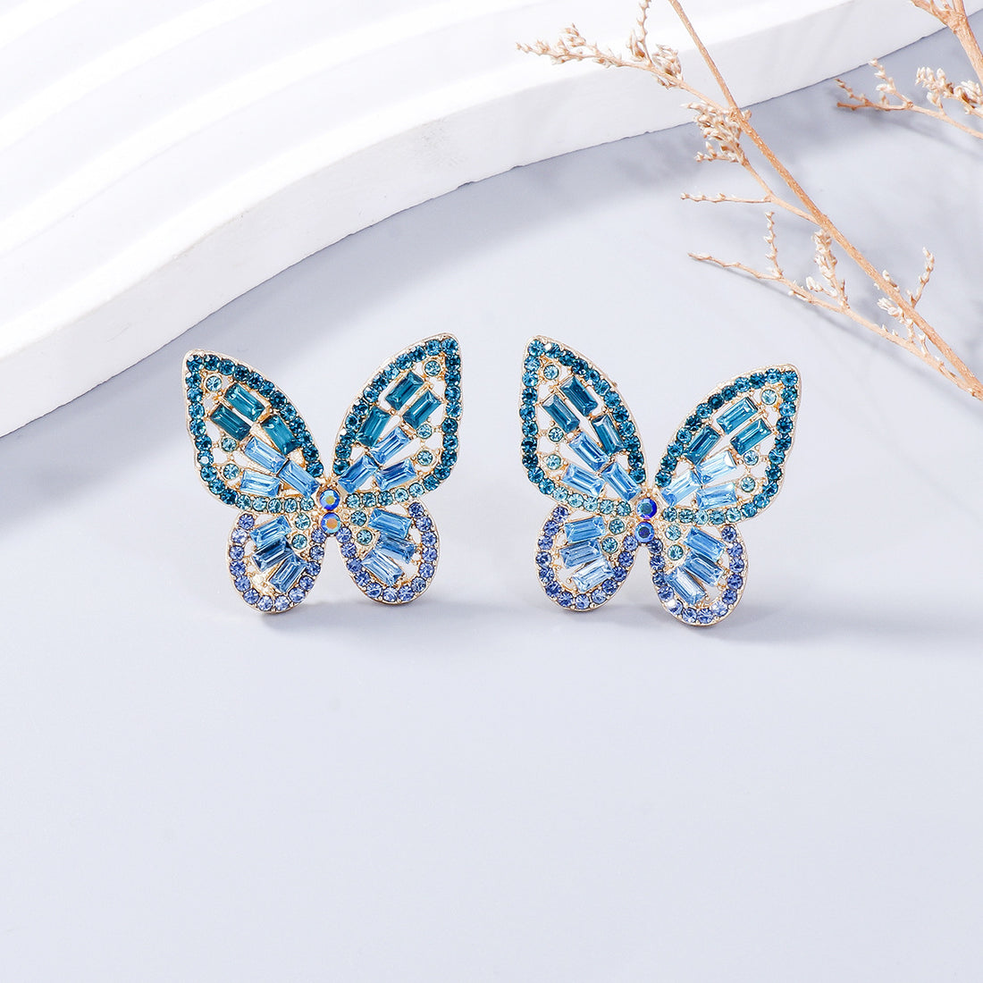 Alloy Inlaid Rhinestone Butterfly Earrings 