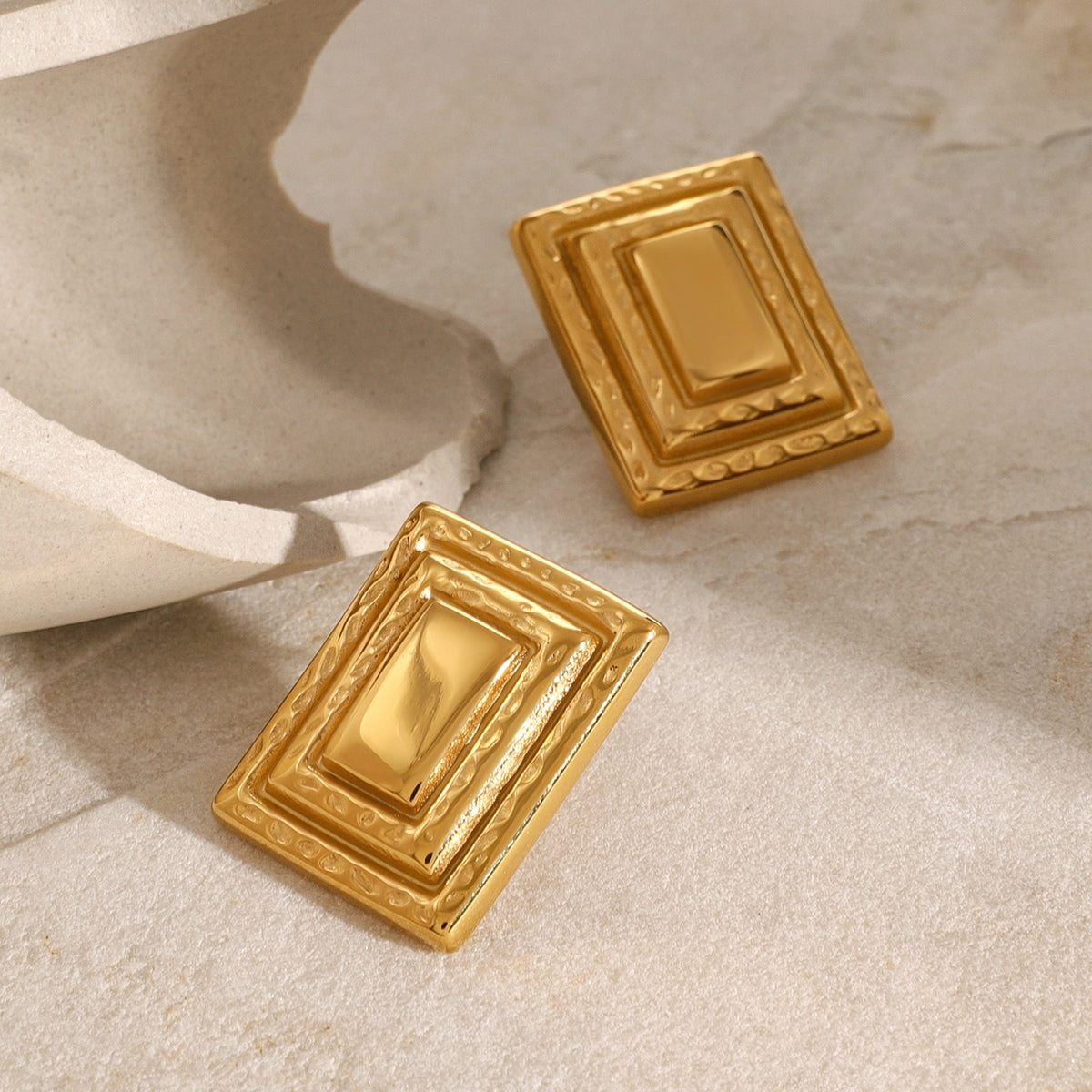 18K Gold-Plated Stainless Steel Square Shape Earrings 
