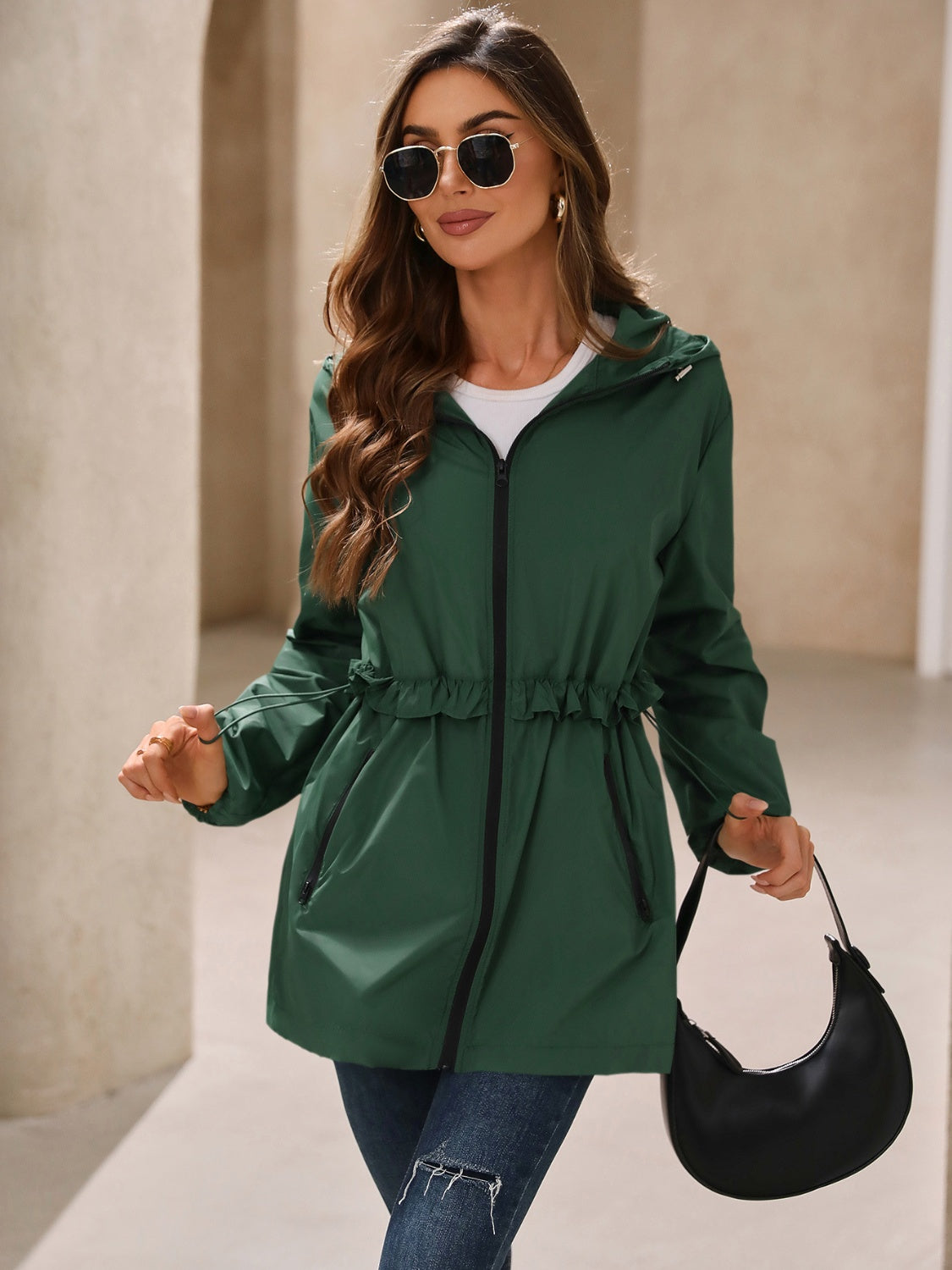 Ivy Lane Outdoor Waterproof Long Sleeve Hooded Windbreaker 