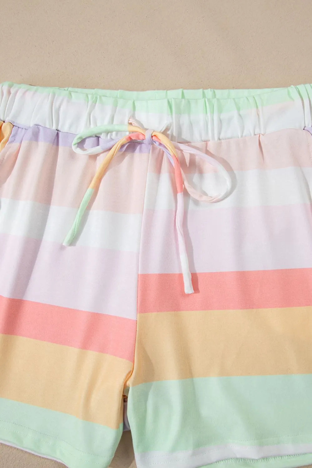Rainbow Striped Round Neck T Shirt and Shorts Lounge Set Lingerie & Nightwear