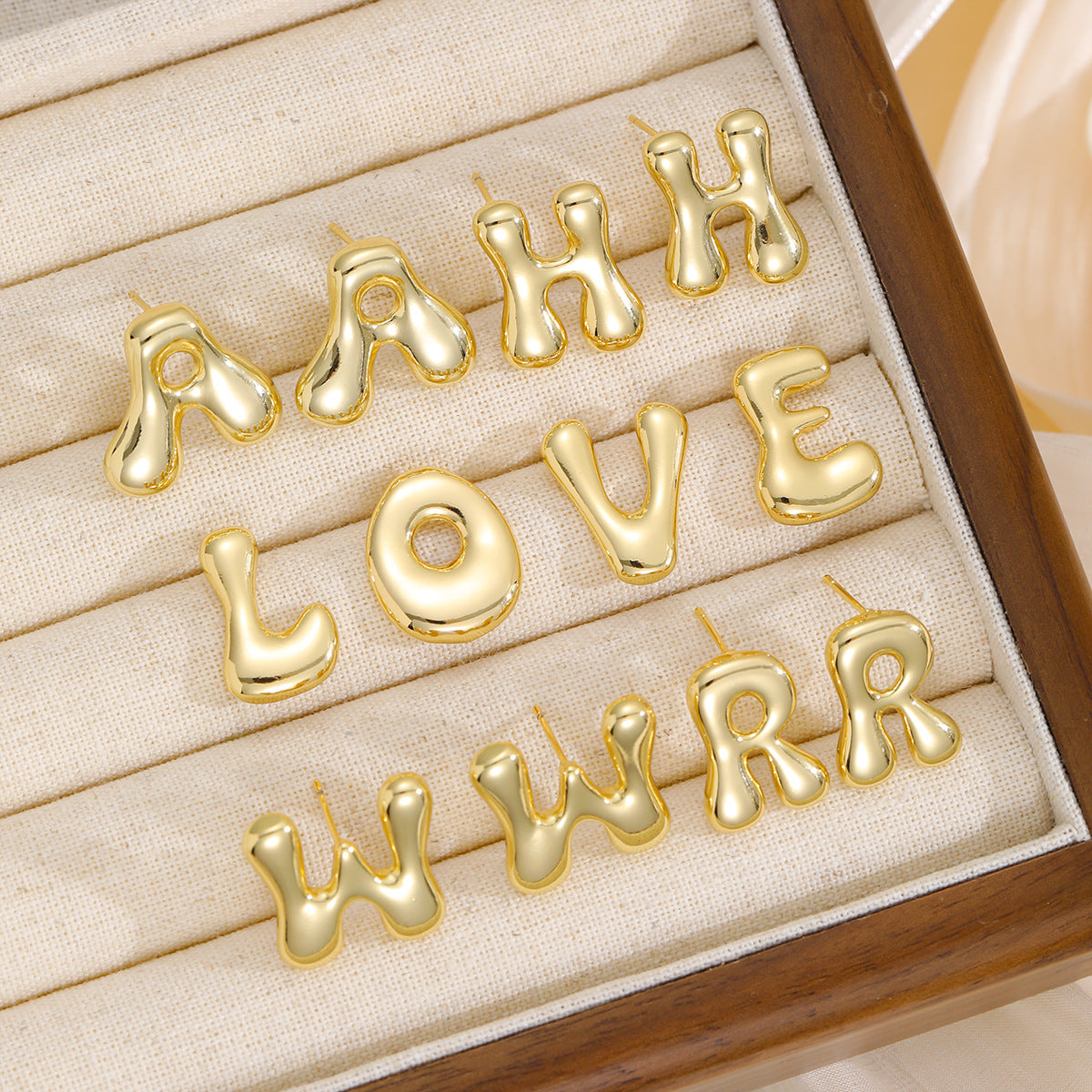 18K Gold-Plated Bubble Letter Stud Earrings 