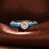 Inlaid Artificial Turquoise Zircon 925 Sterling Silver Ring 