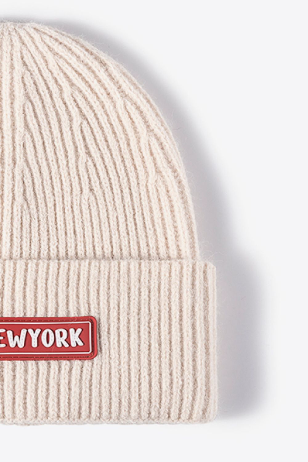 NEWYORK Patch Rib-Knit Cuffed Beanie 