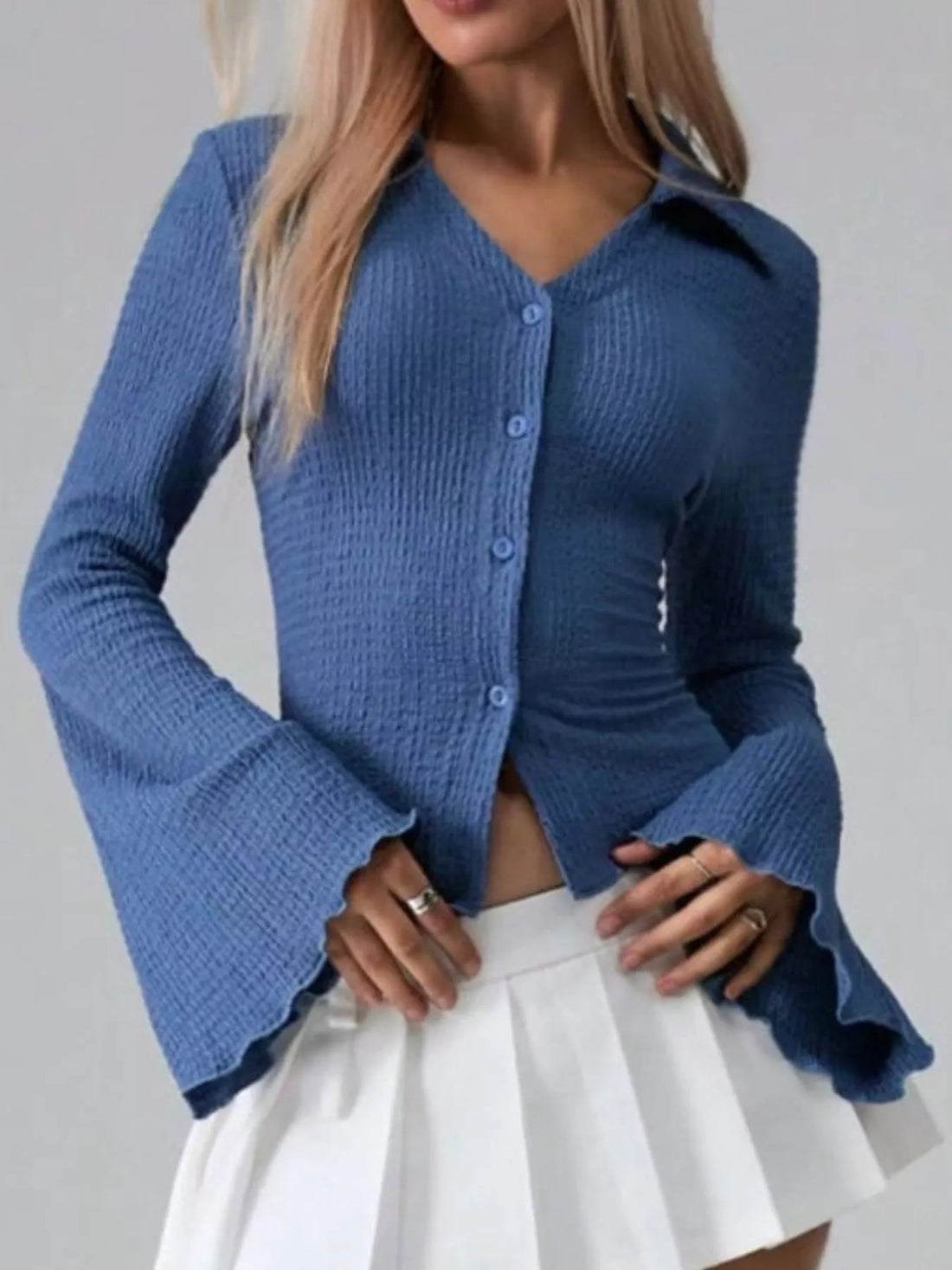 Button Up Flare Sleeve Shirt 