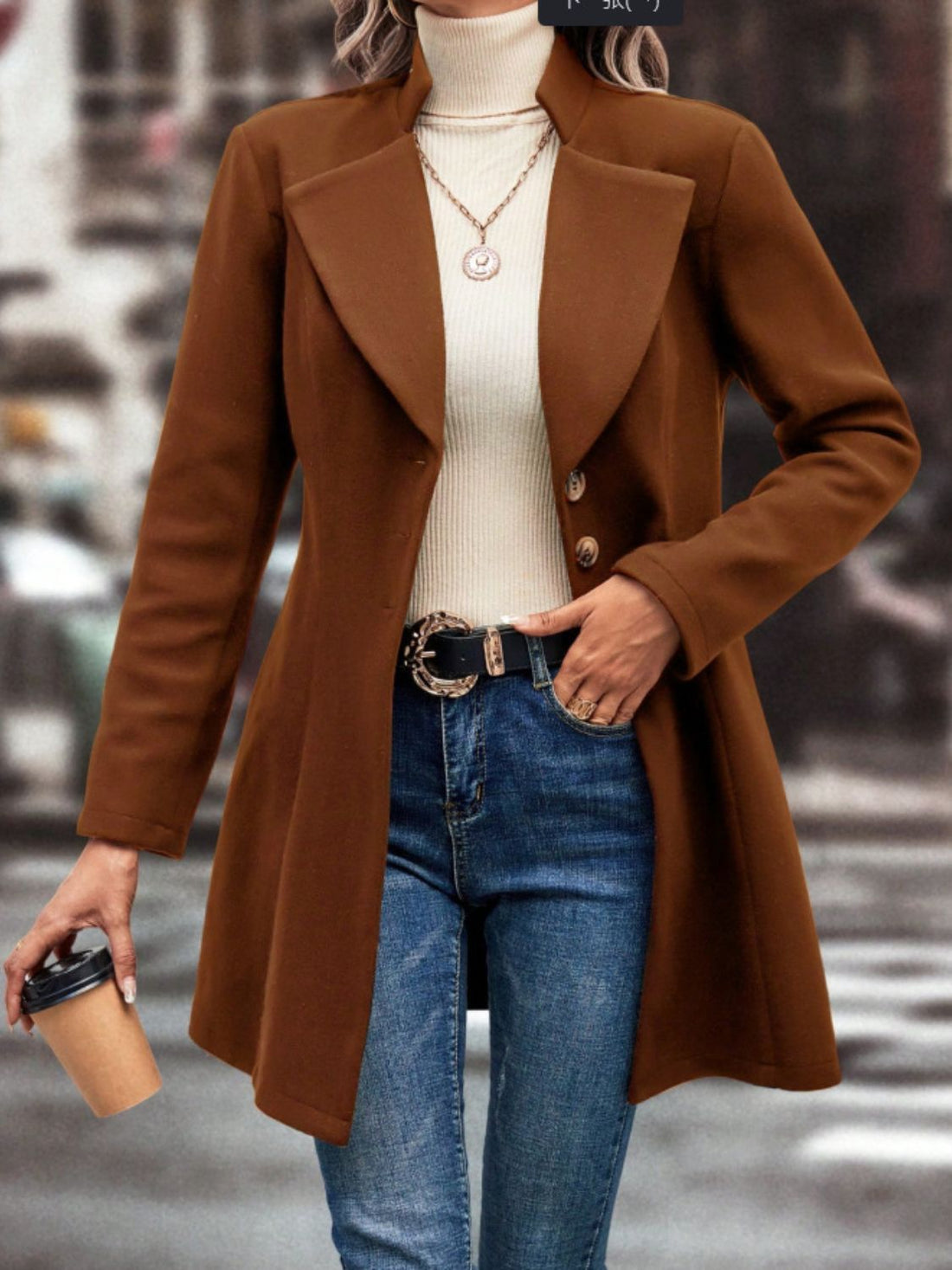 Collared Neck Button Up Long Sleeve Coat 
