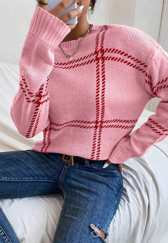 Contrast Round Neck Long Sleeve Sweater 
