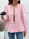 Ivy Lane Peplum Tied Long Sleeve Blouse 
