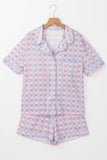 Plaid Collared Neck Short Sleeve Top and Shorts Lounge Set Lingerie & Nightwear