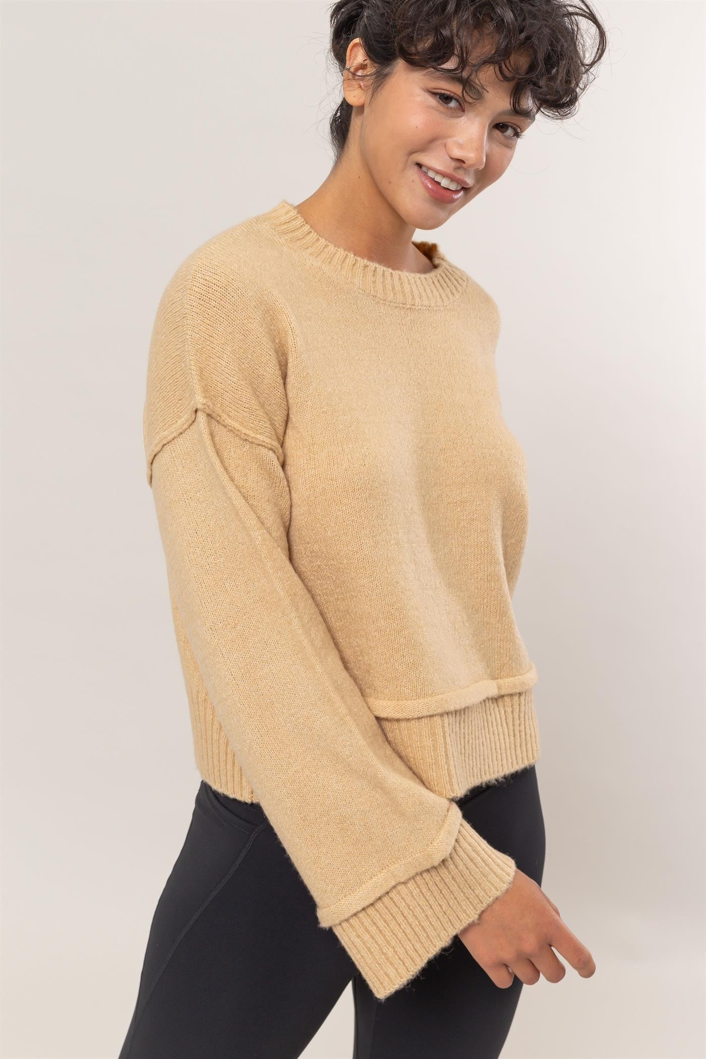 HYFVE Round Neck Dropped Shoulder Ribbed Sweater 