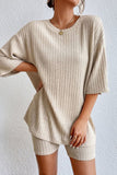 Round Neck Ribbed Top and Shorts Lounge Set Lingerie & Nightwear