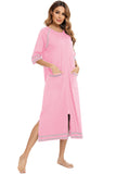Zip Up Slit Round Neck Night Dress with Pockets 