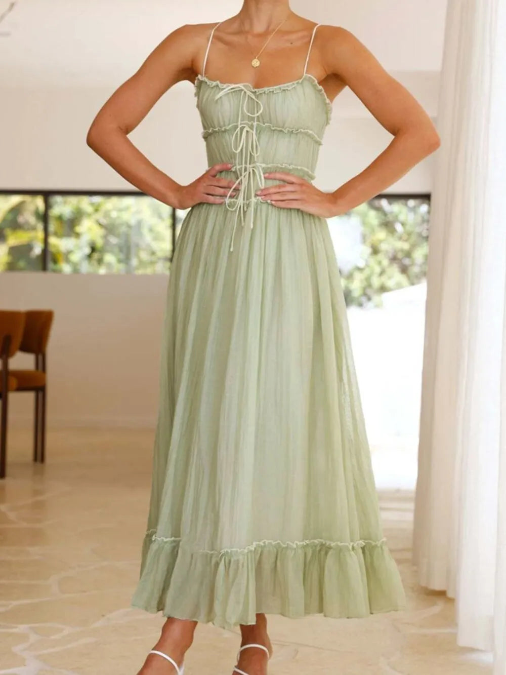 Devine Frill Ruffled Hem Midi Cami Dress 