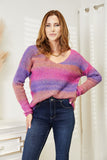 Angel Wings Multicolored Rib-Knit V-Neck Knit Pullover 