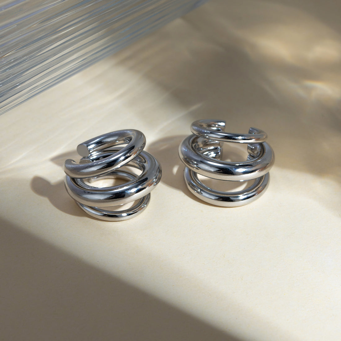 Stainless Steel Layered Cuff Earrings 