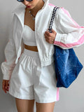 Zip Up Long Sleeve Jacket and Shorts Set Two Piece Dresses
