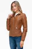 YMI Faux Layered Double-Zipper Jacket with Fuzzy Hood 