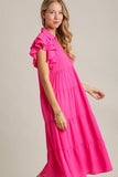 Umgee Full Size Johnny Collar Ruffle Cap Sleeve Tiered Dress Plus Size Dresses