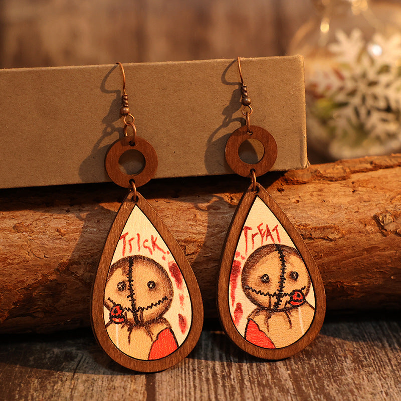 Wooden Teardrop Shape Earrings 