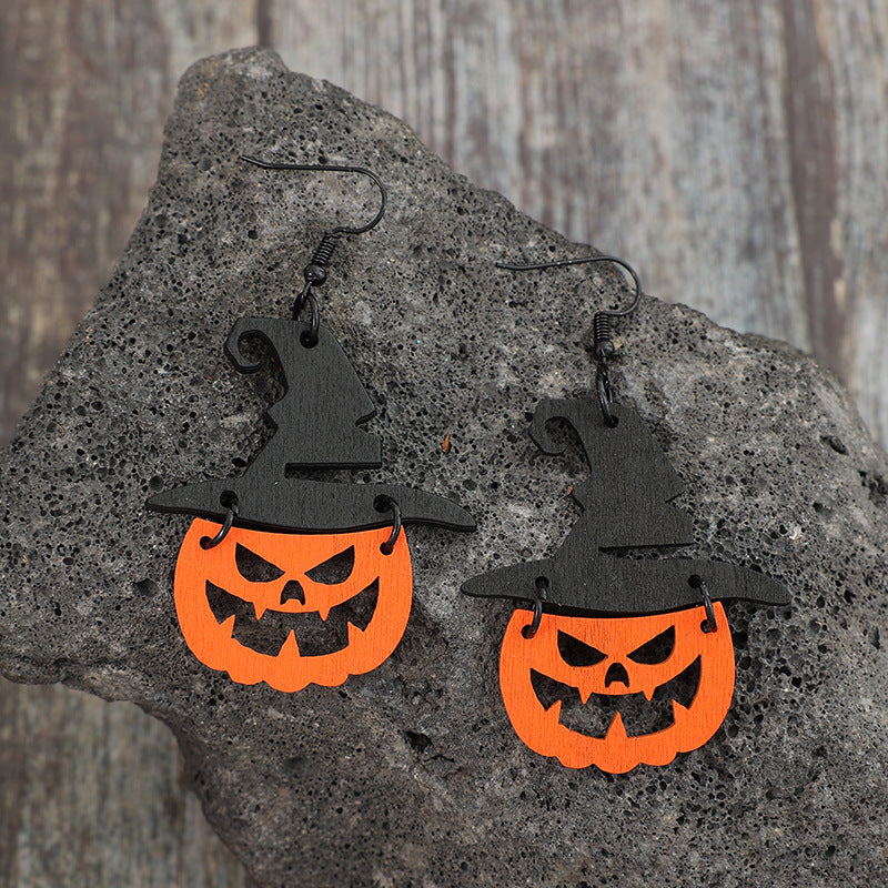 Wooden Pumpkin Shape Earrings 