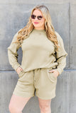 Double Take Full Size Texture Long Sleeve Top and Drawstring Shorts Set 