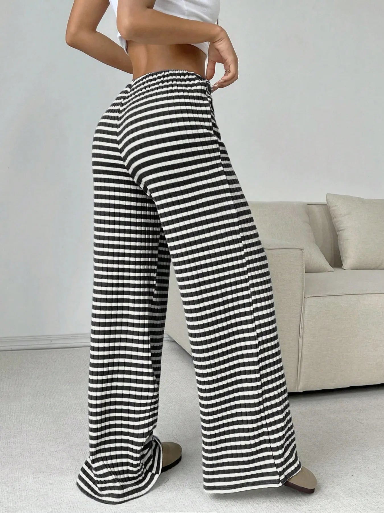 Striped Wide Leg Drawstring Pants 