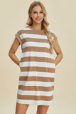 Basic Bae Full Size Striped Round Neck Cap Sleeve Mini Dress 