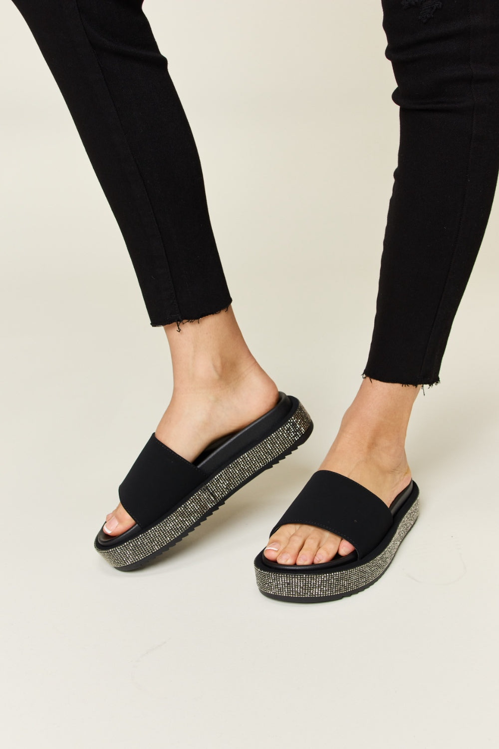 Forever Link Open Toe Rhinestone Platform Sandals 