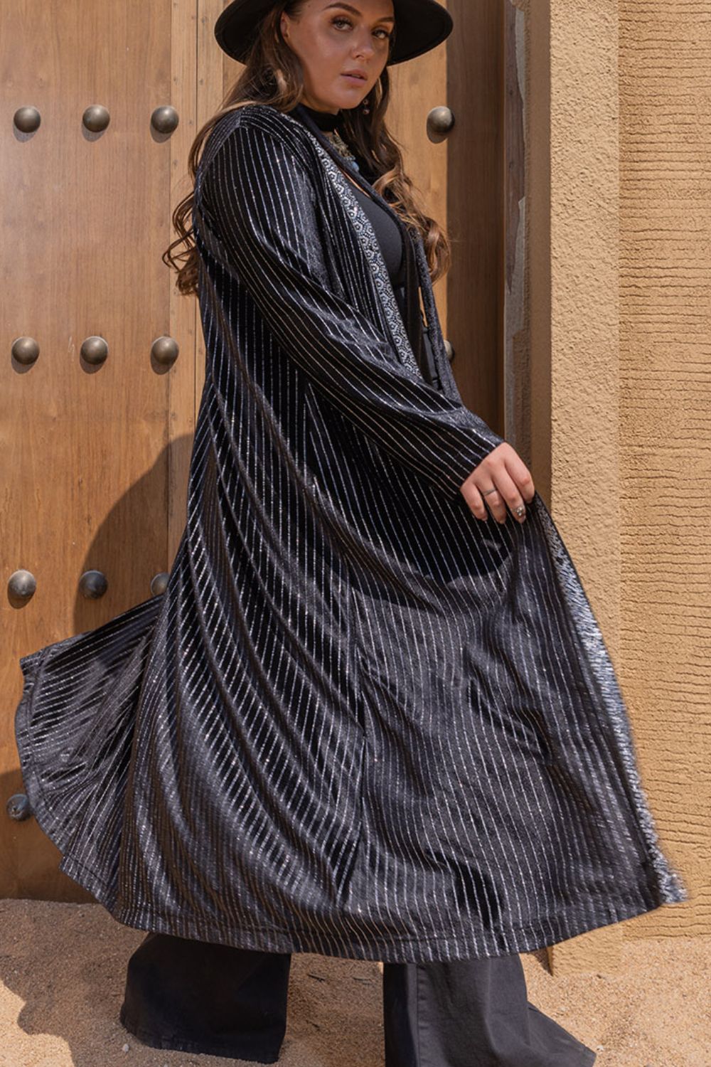 Plus Size Striped Long Sleeve Cardigan 