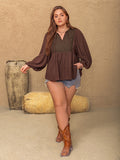 Plus Size Tie Neck Balloon Sleeve Blouse 