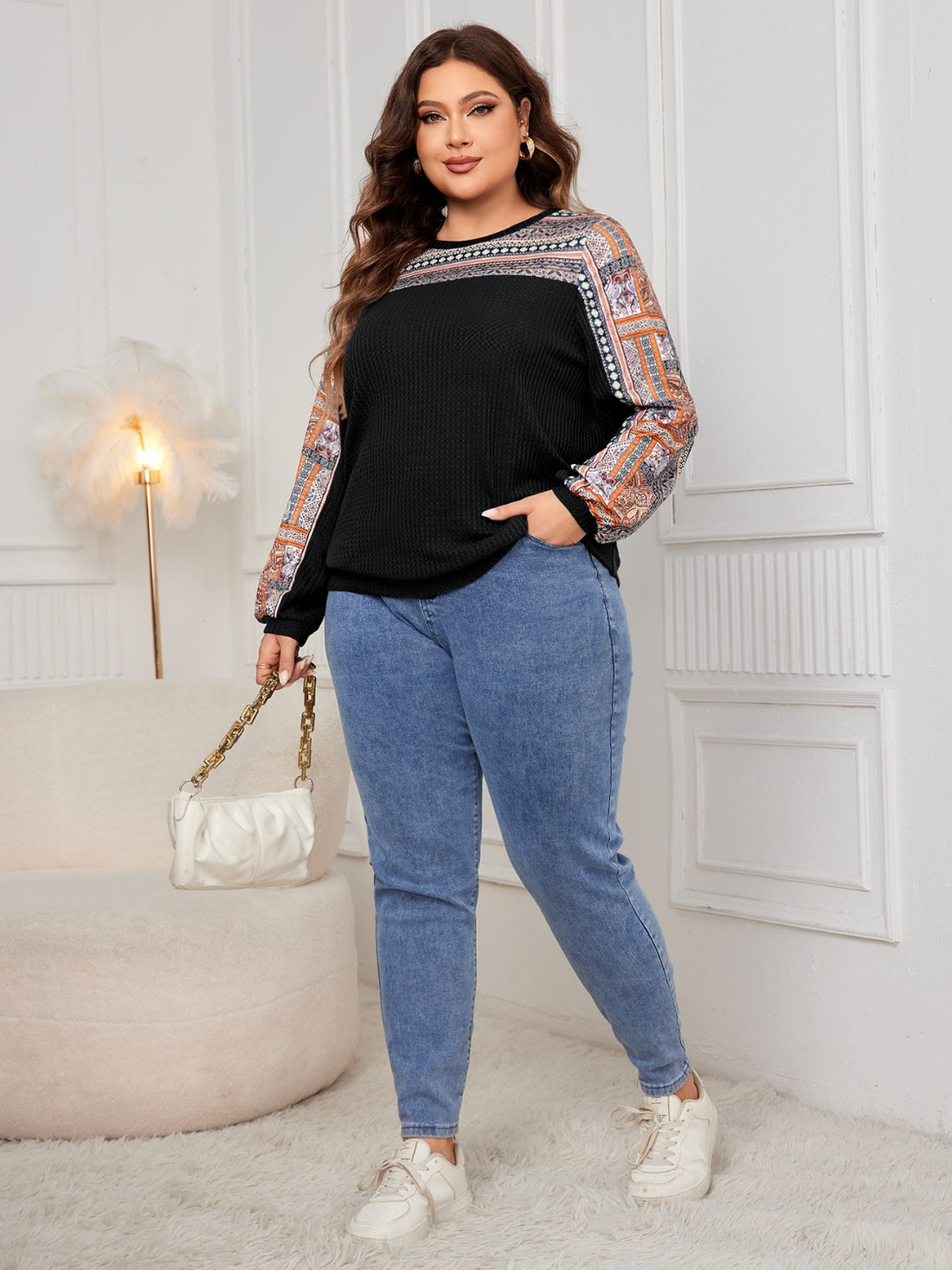 Honey Plus Size Printed Long Sleeve Sweatshirt 