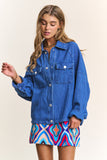 J.NNA Snap Down Long Sleeve Denim Shacket 