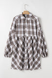 Full Size Plaid Collared Neck Balloon Sleeve Mini Shirt Dress 
