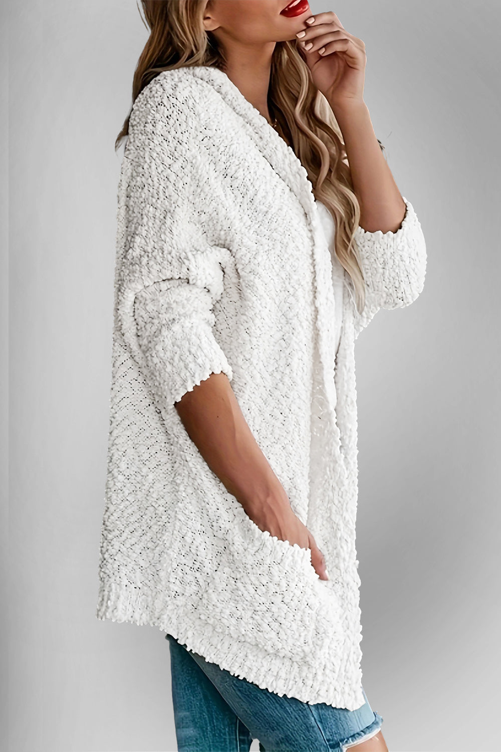 Double Take Pocketed Open Front Long Sleeve Cardigan 